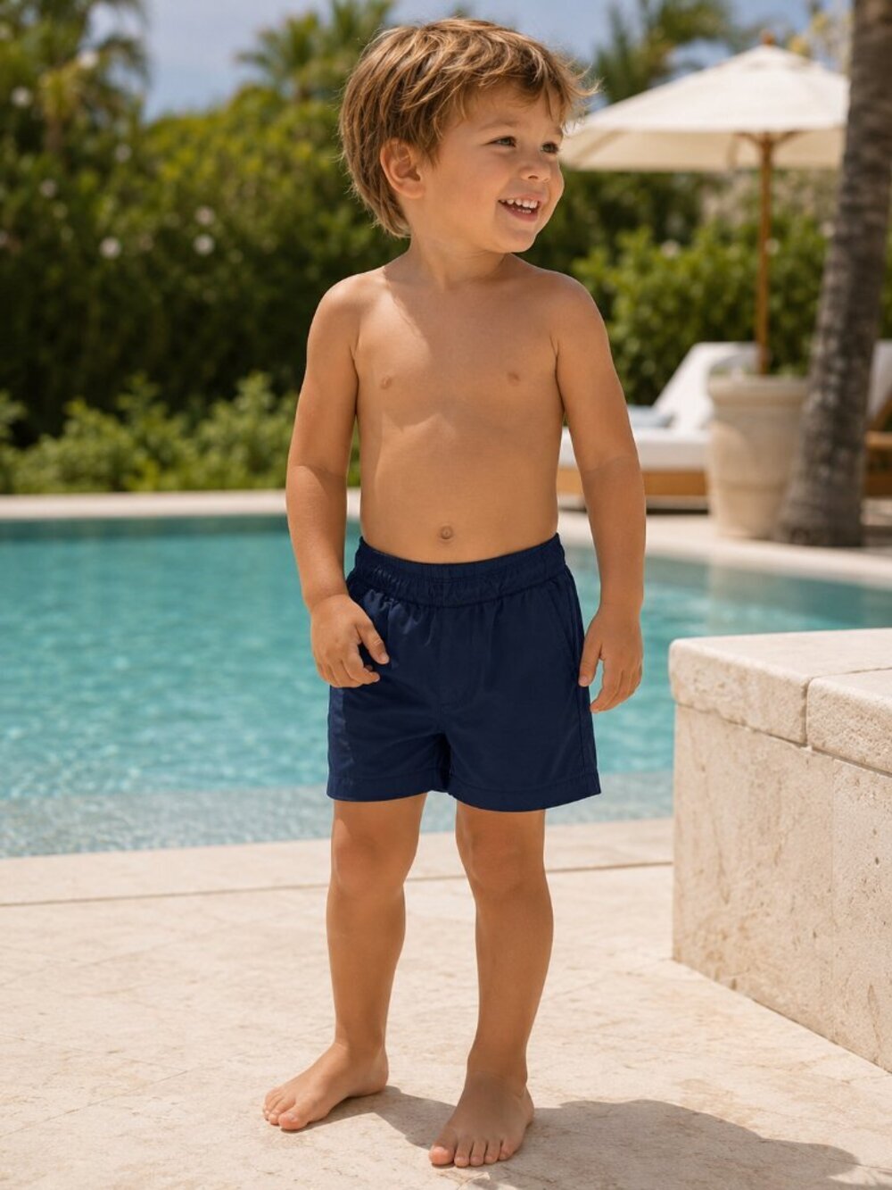 3T Navy Swim Shorts | Toddler Beach Swim Trunks Pull On Summer Shorts